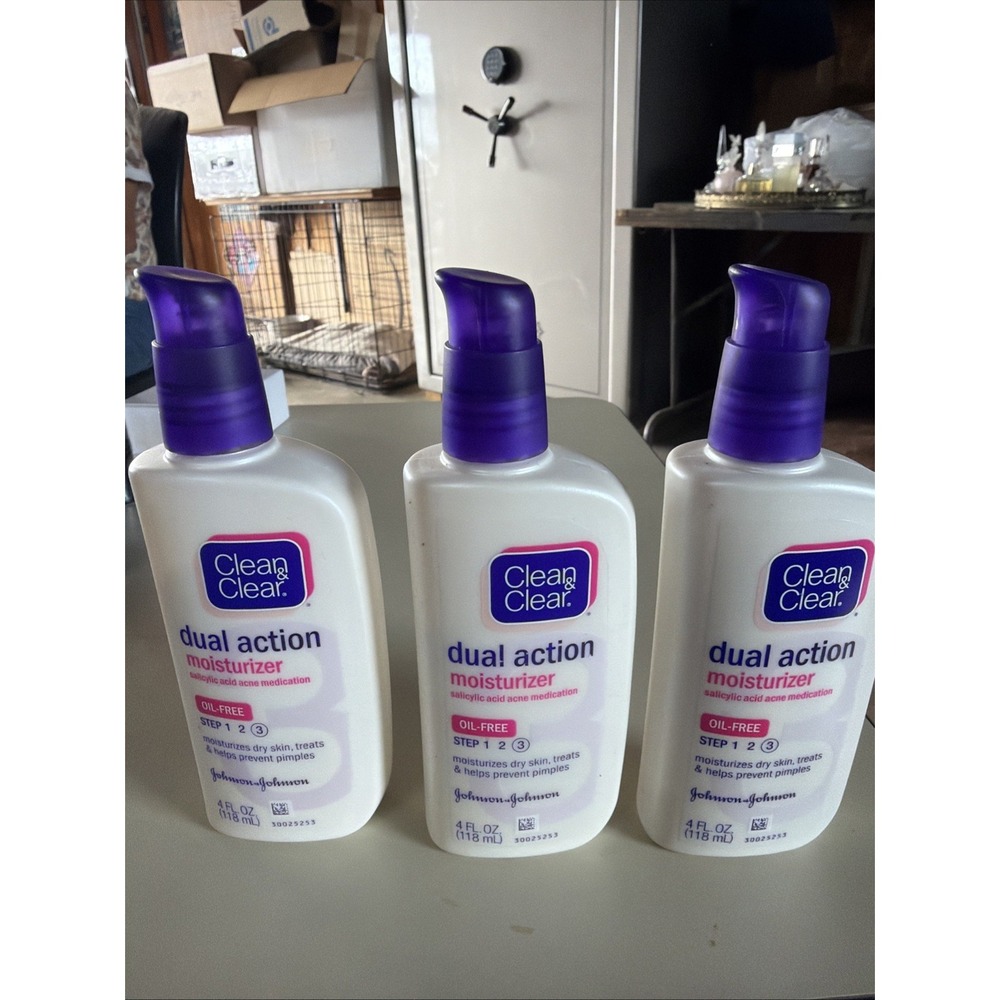 Clean Clear Dual Action Acne Facial Moisturizer Salicylic Acid 4 fl oz HTF x3